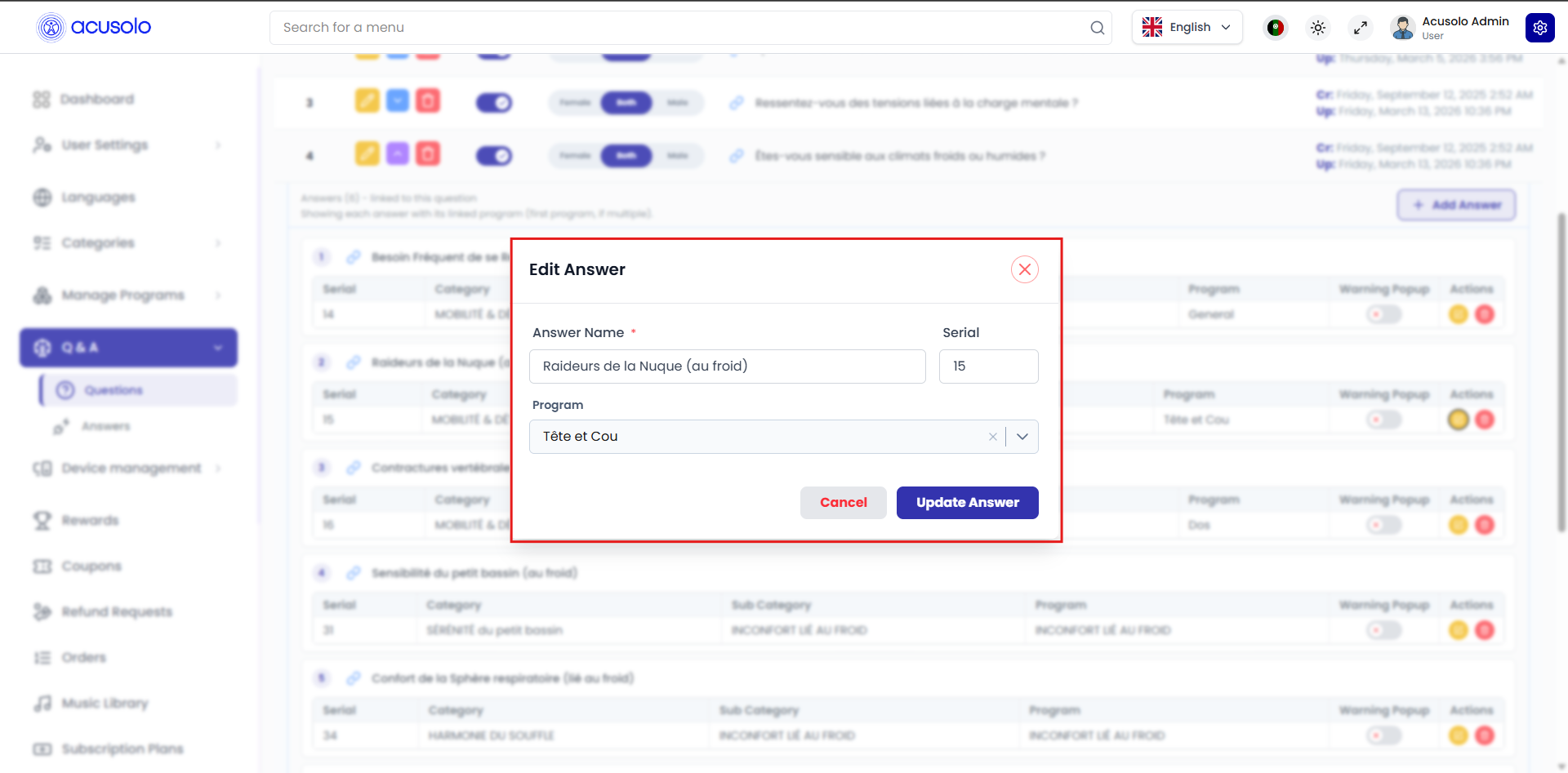Edit Answer modal