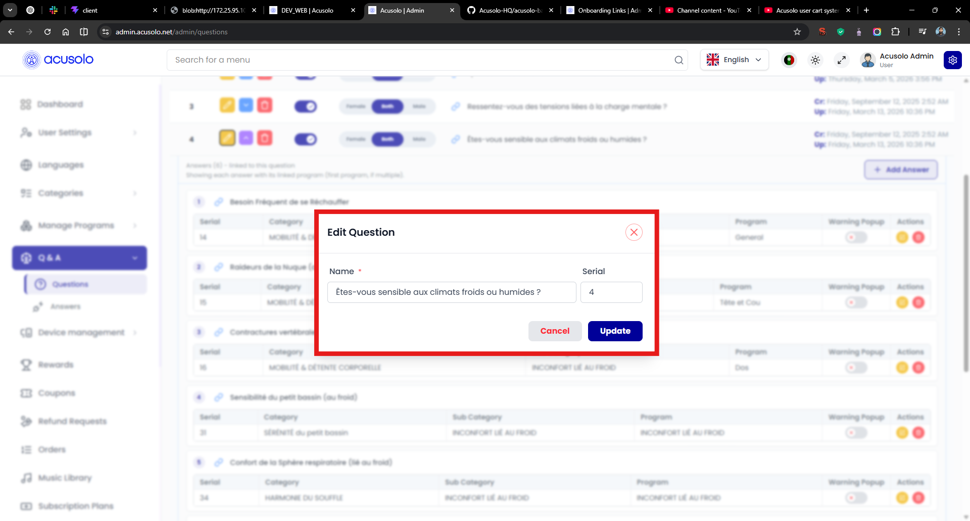 Edit Question modal