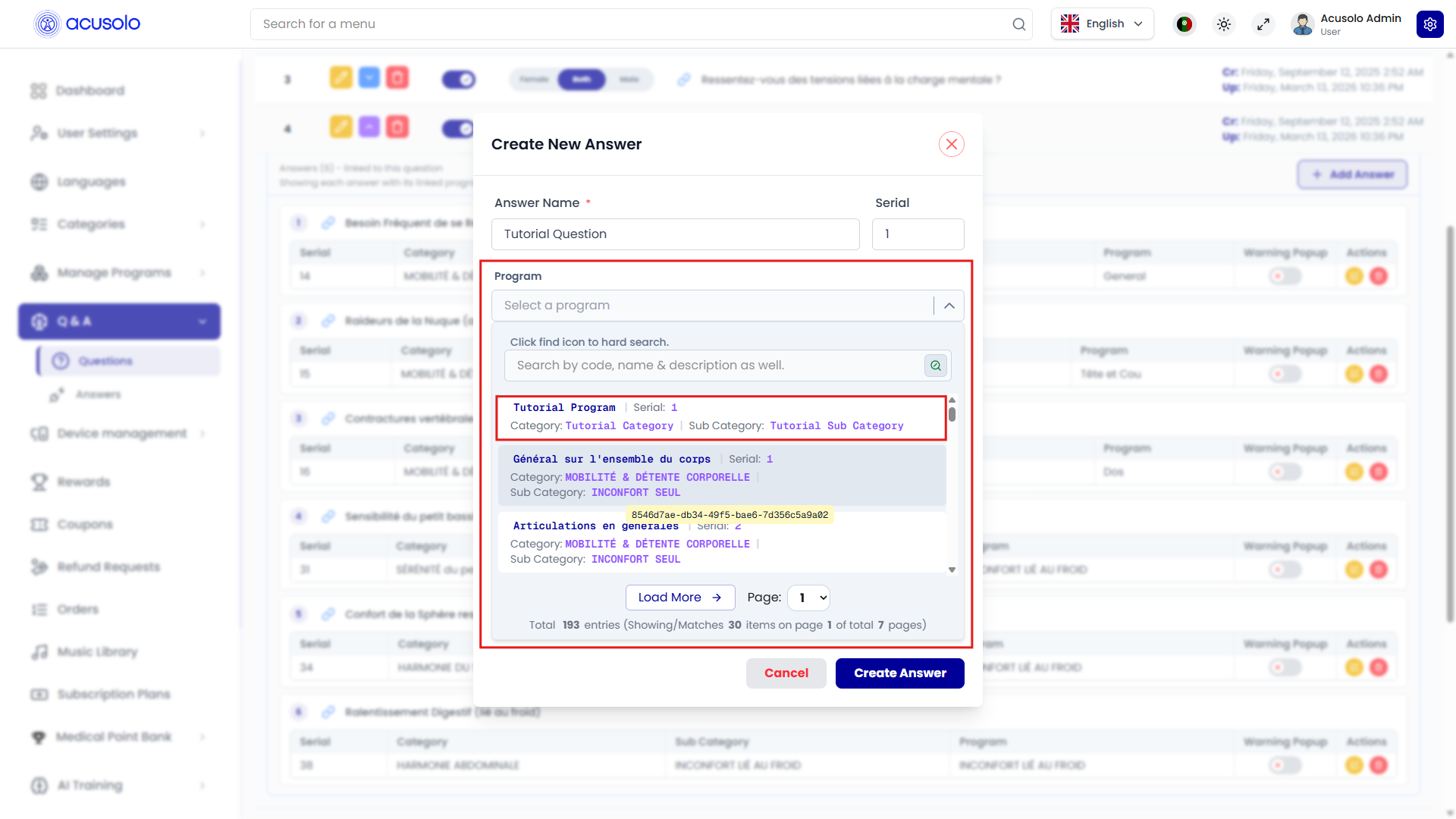 Program selector — expanded