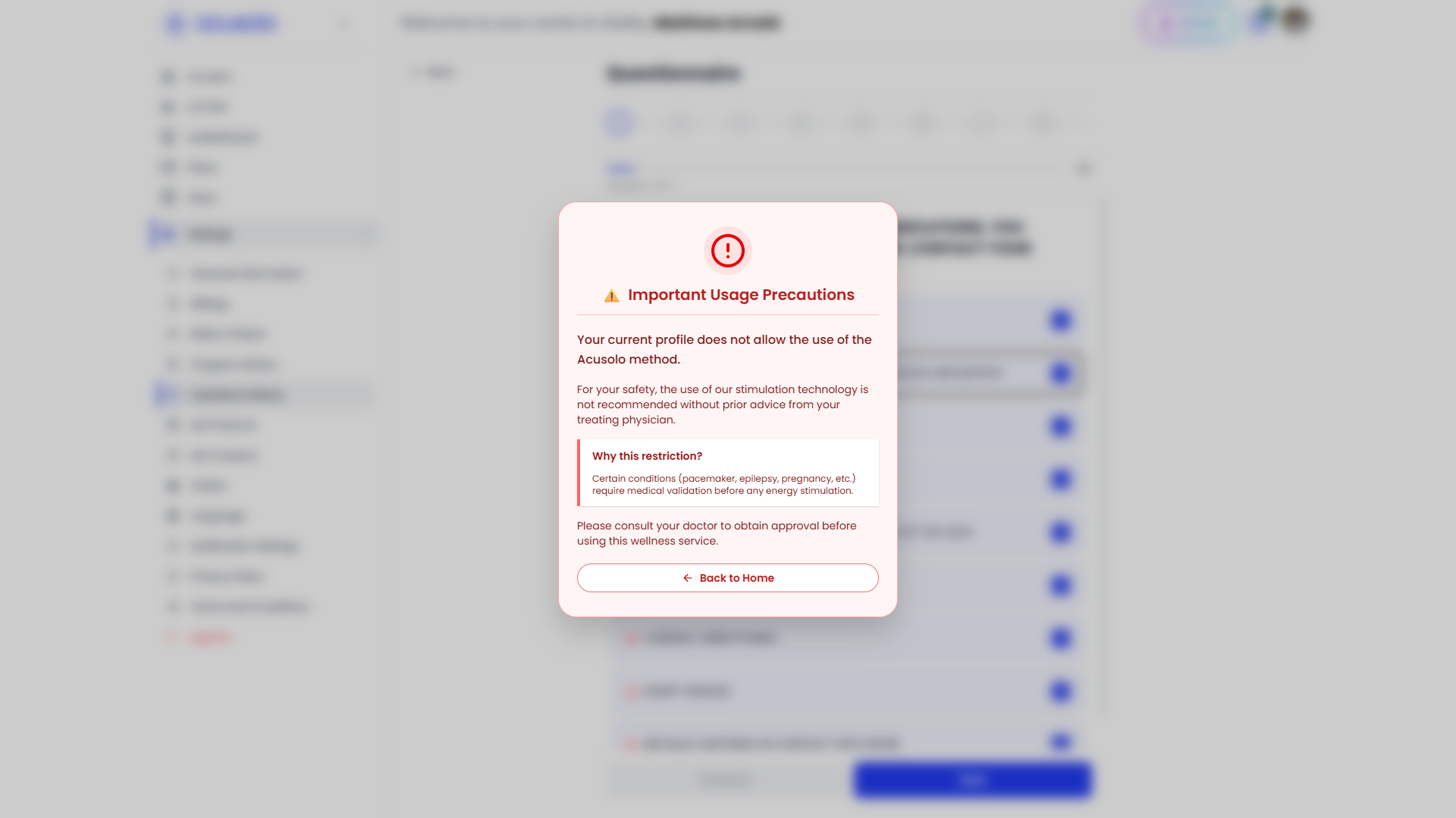 Important Usage Precautions modal