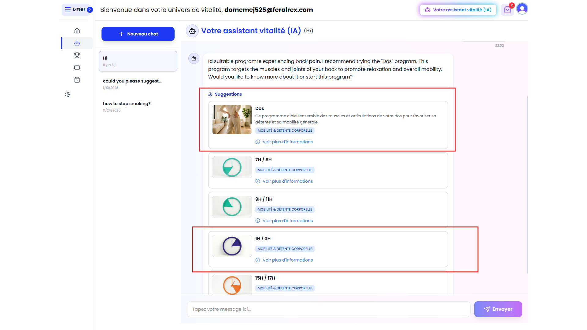 Web app AI chat program suggestions