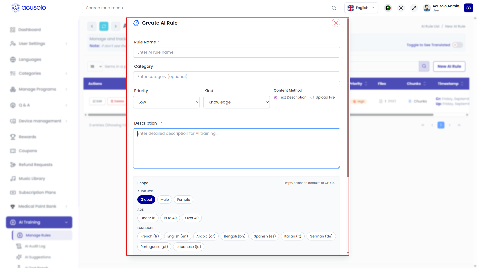 Create AI rule - top