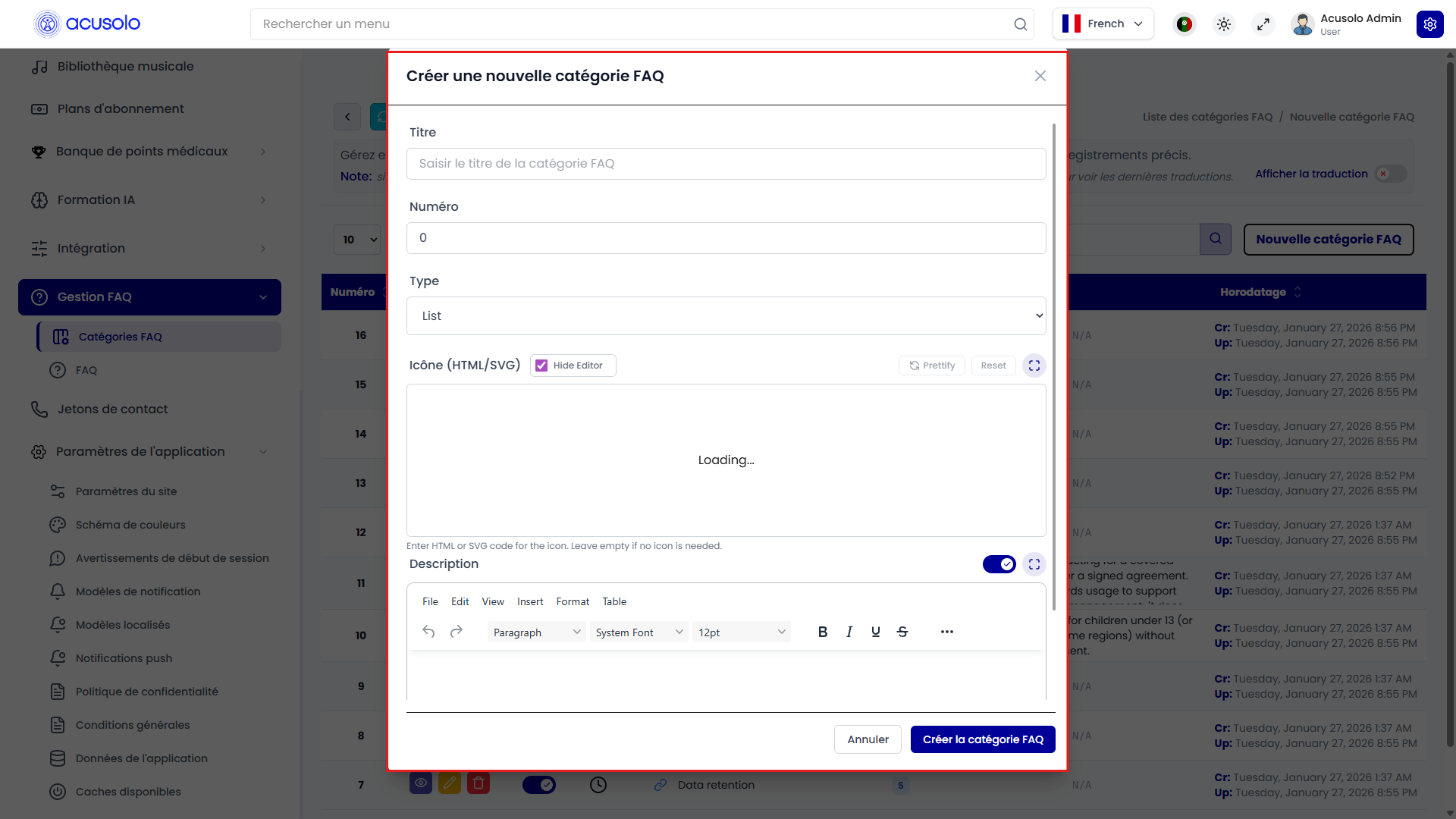 Create FAQ category modal