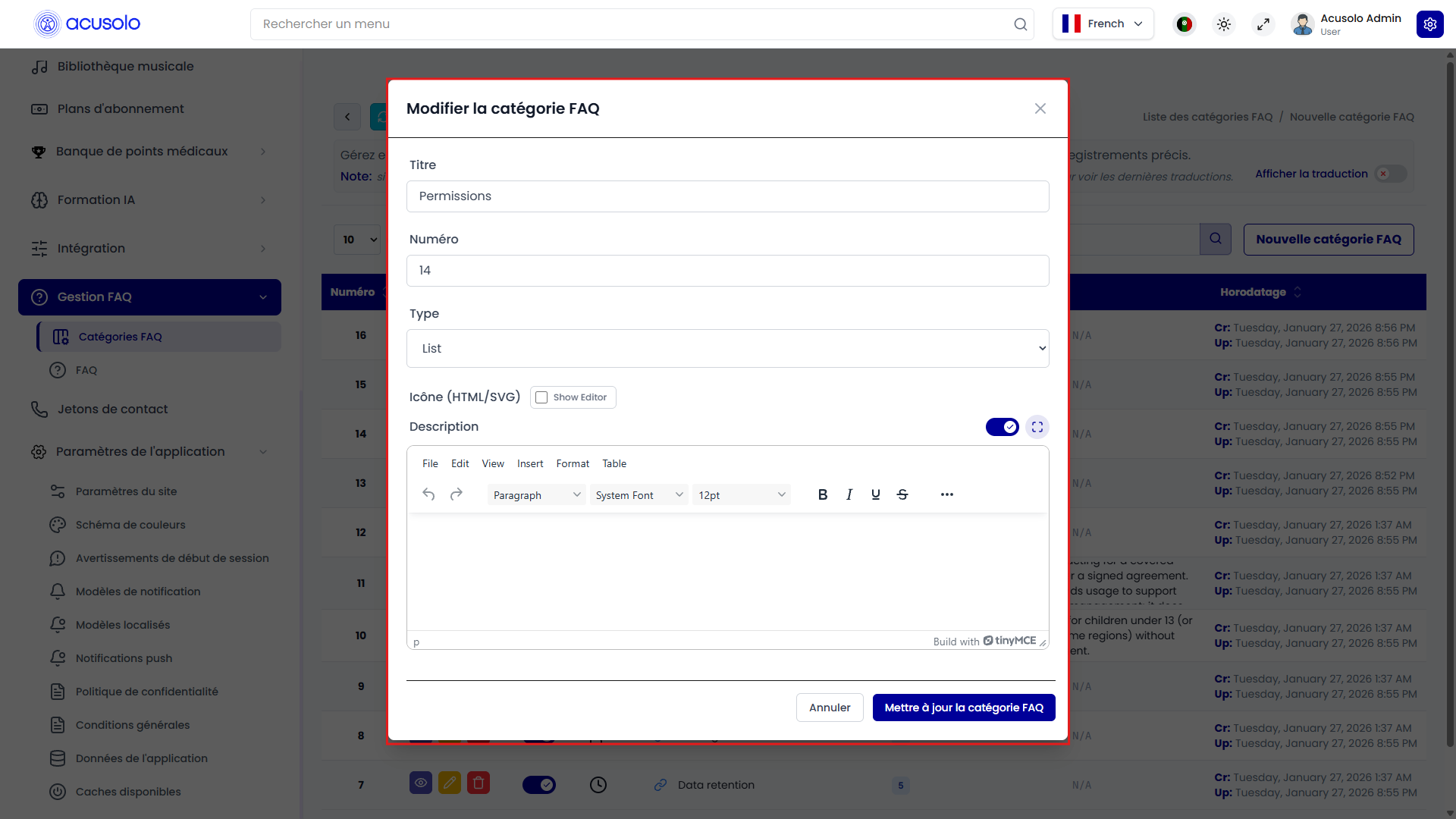 Edit FAQ category modal