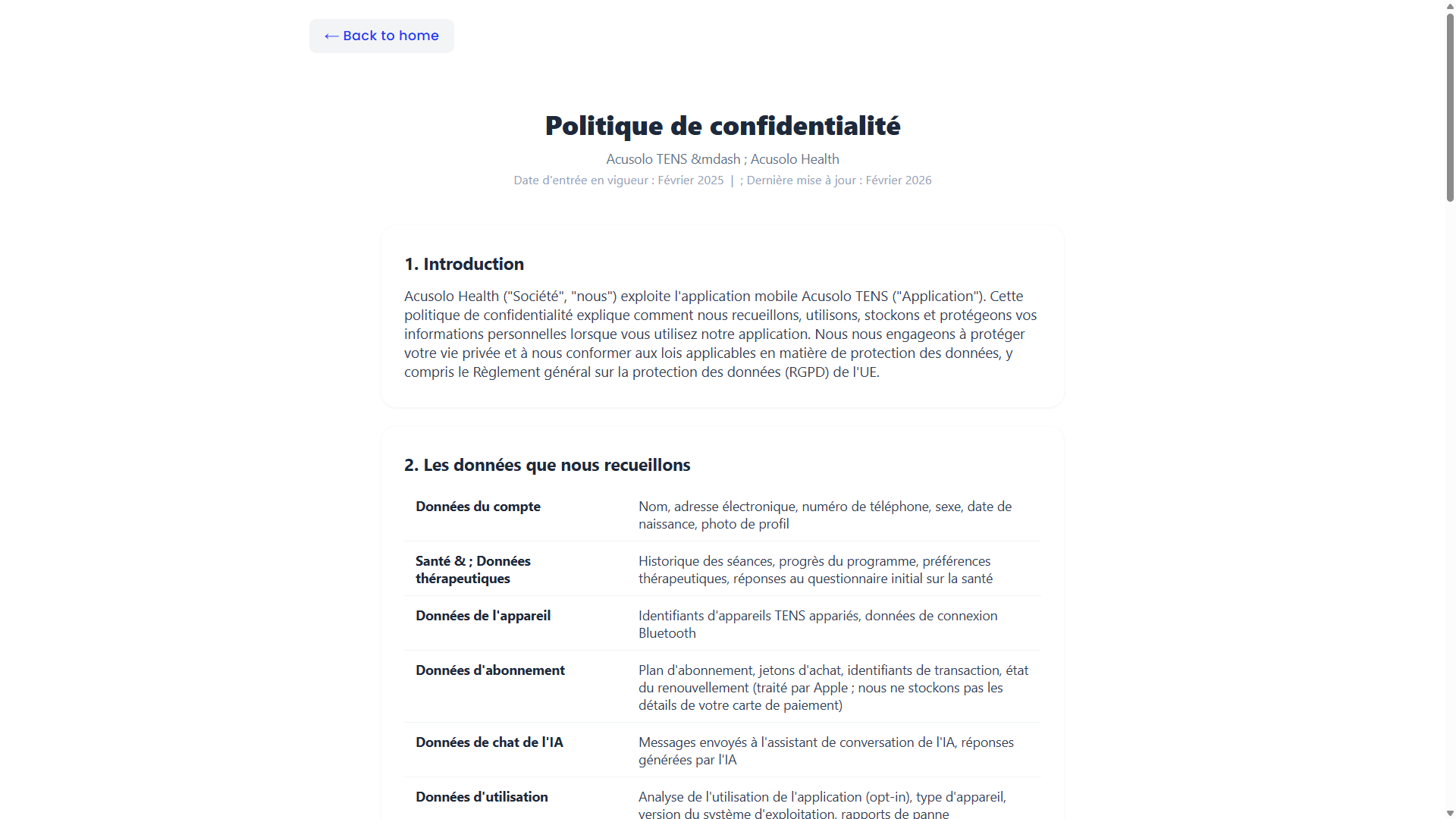 Web app privacy policy page