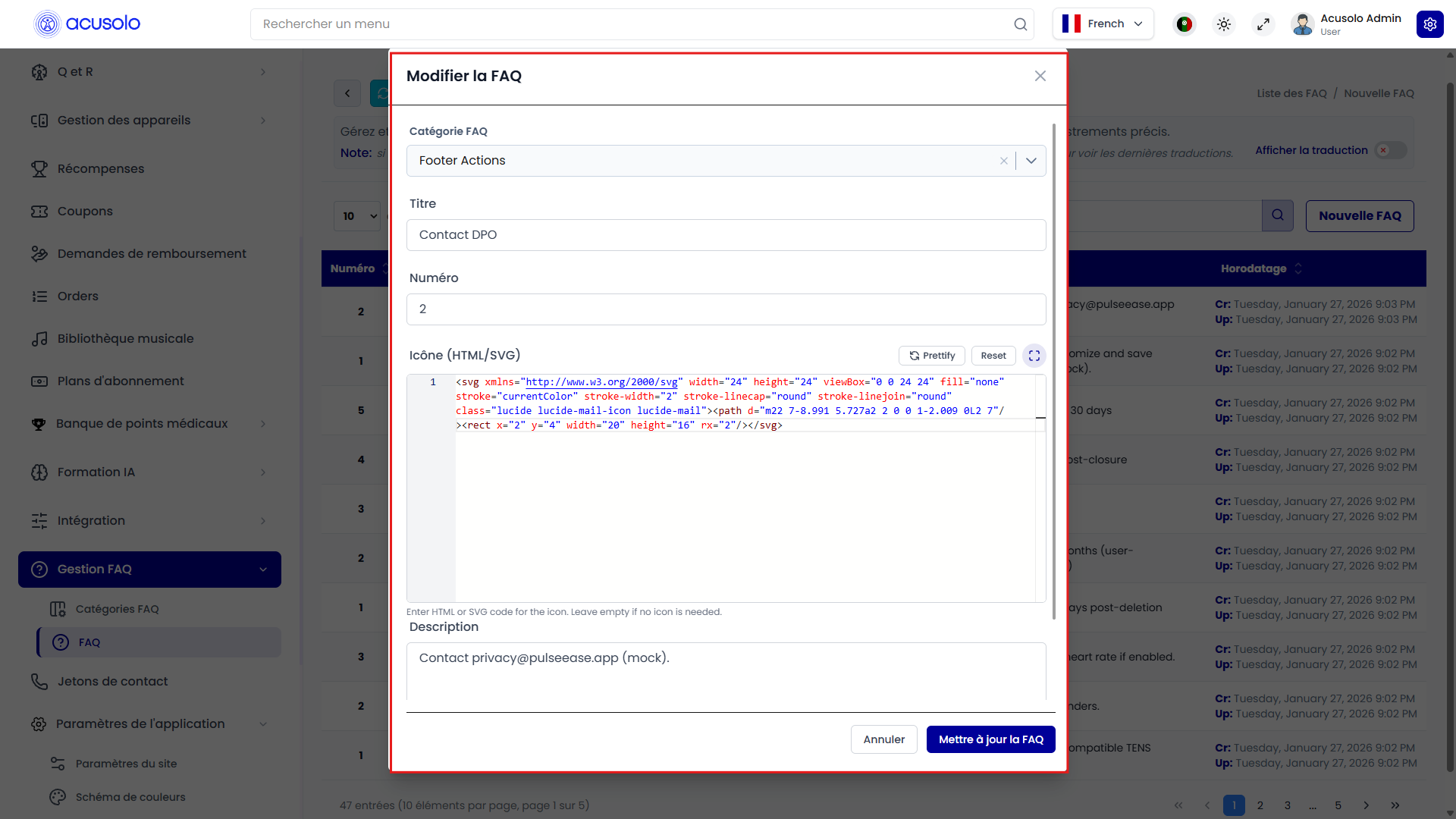 Edit FAQ modal