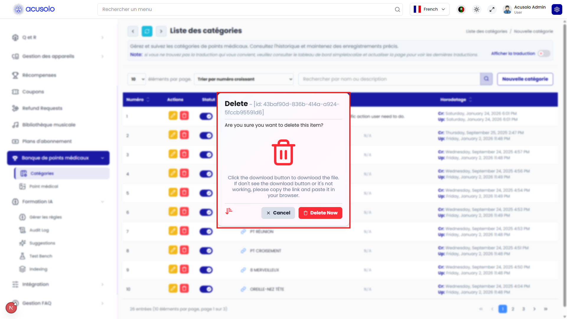 Delete medical point category item modal