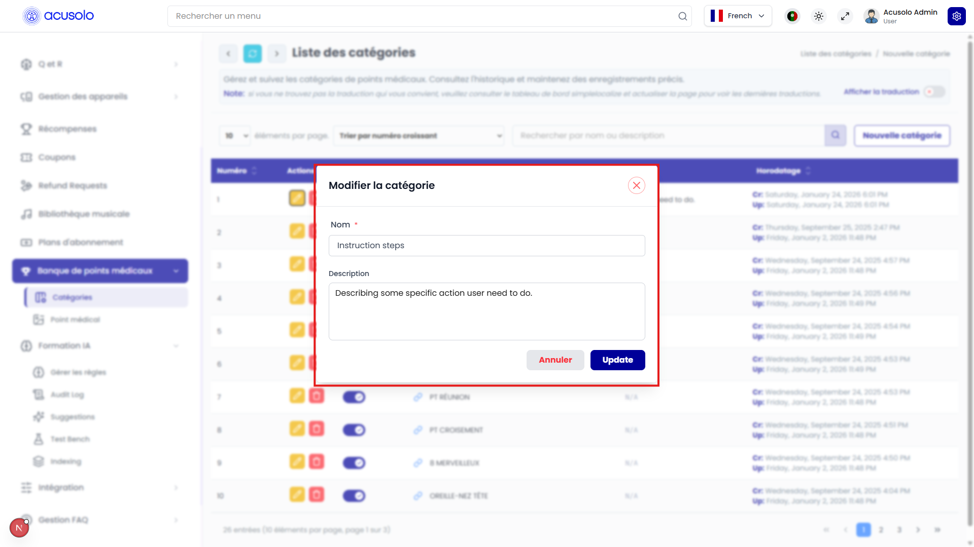 Edit existing medical point category modal