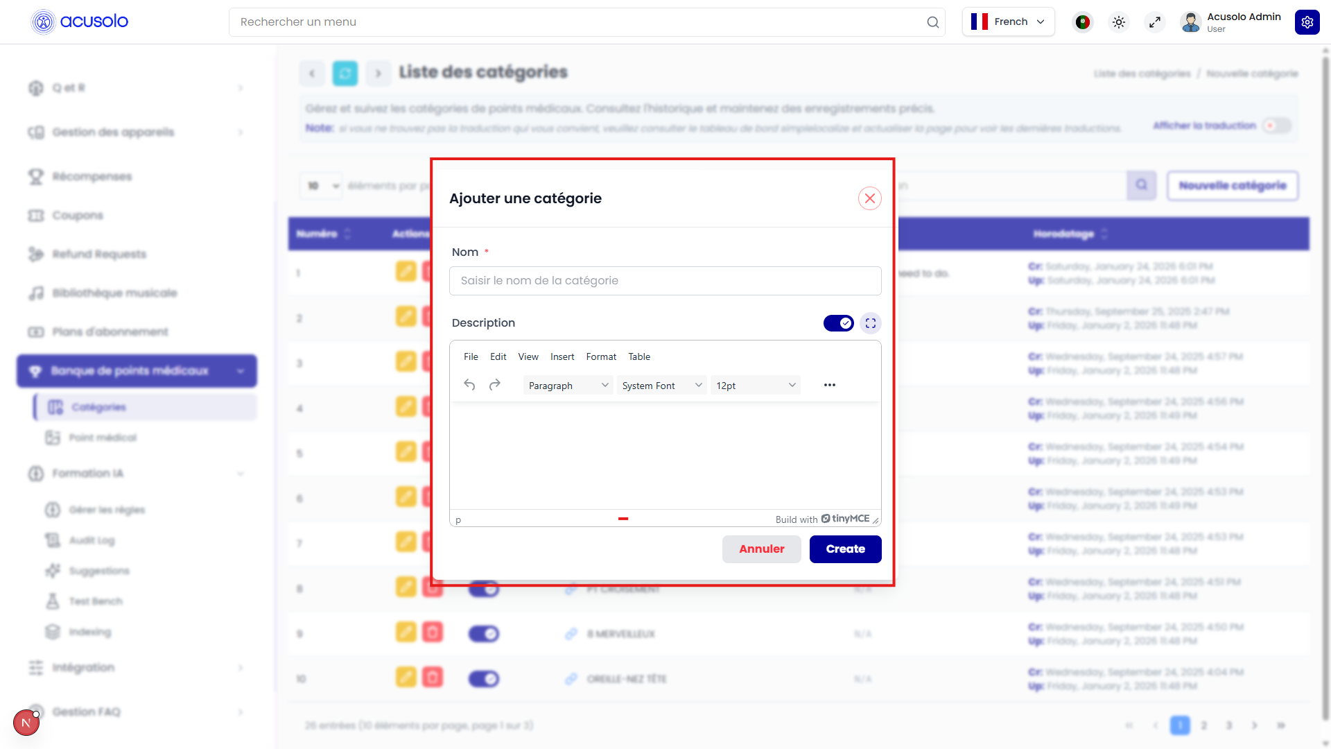 Create medical point category modal