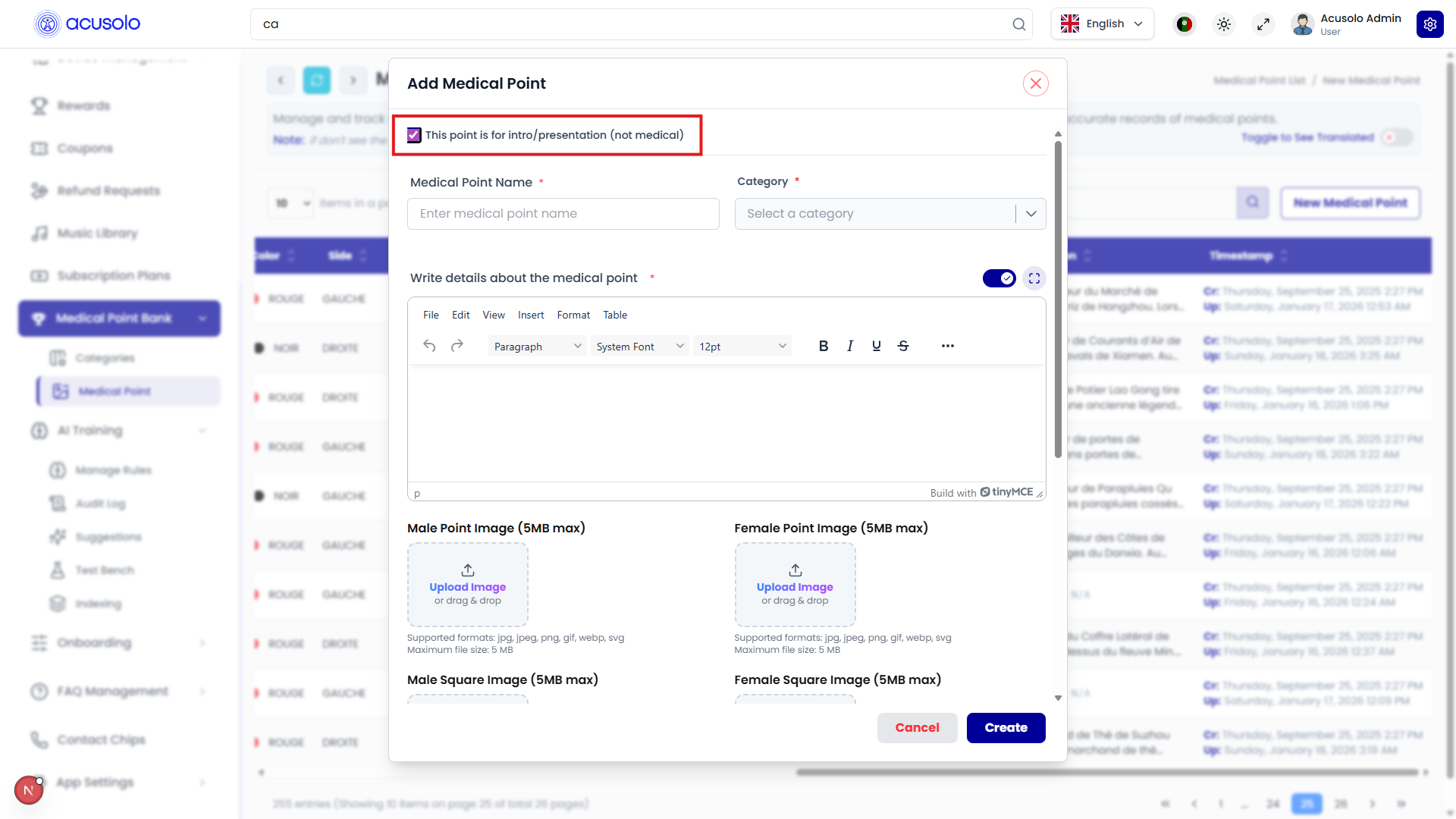 Add medical point — intro/presentation mode (simplified fields)