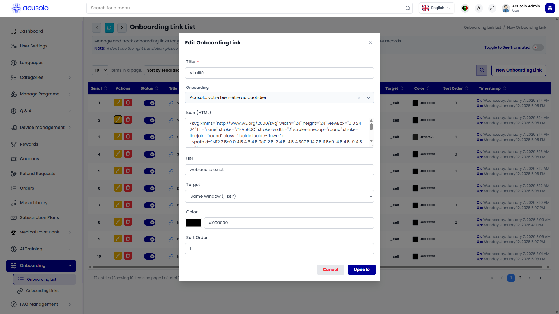 Edit link modal