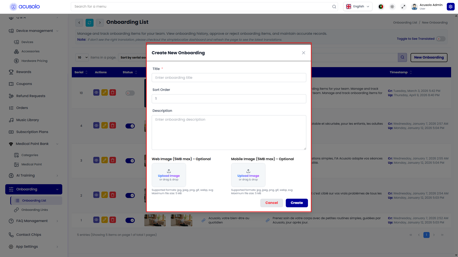 Create onboarding modal