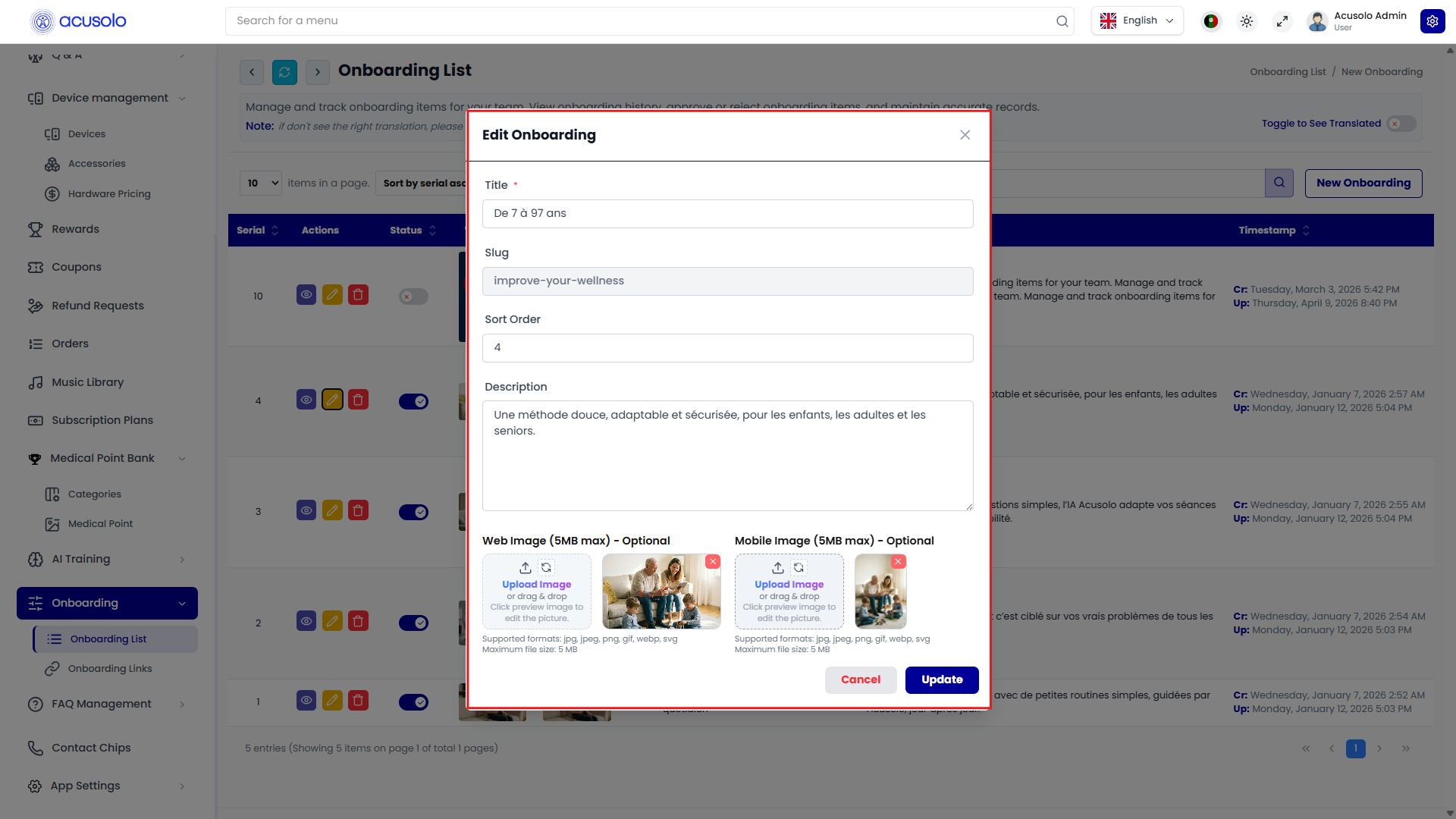 Edit onboarding modal