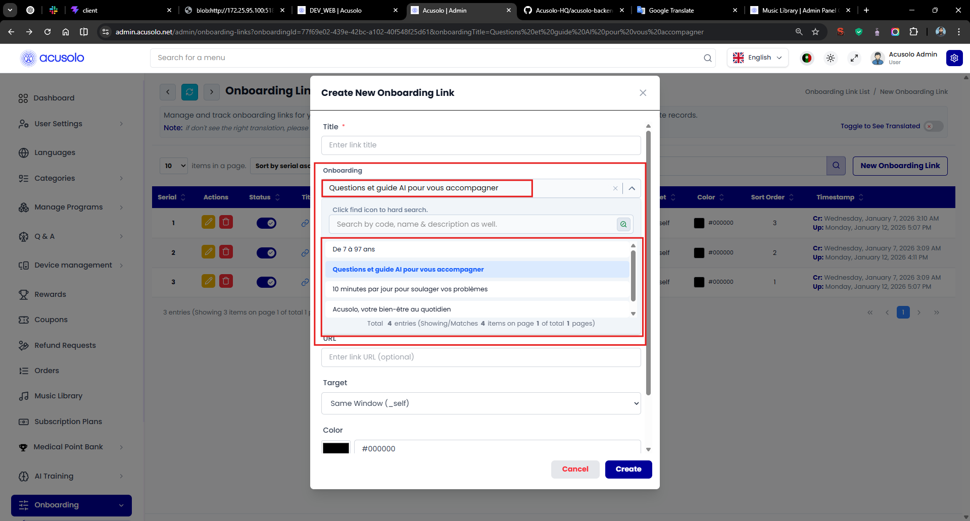 Onboarding link select combobox