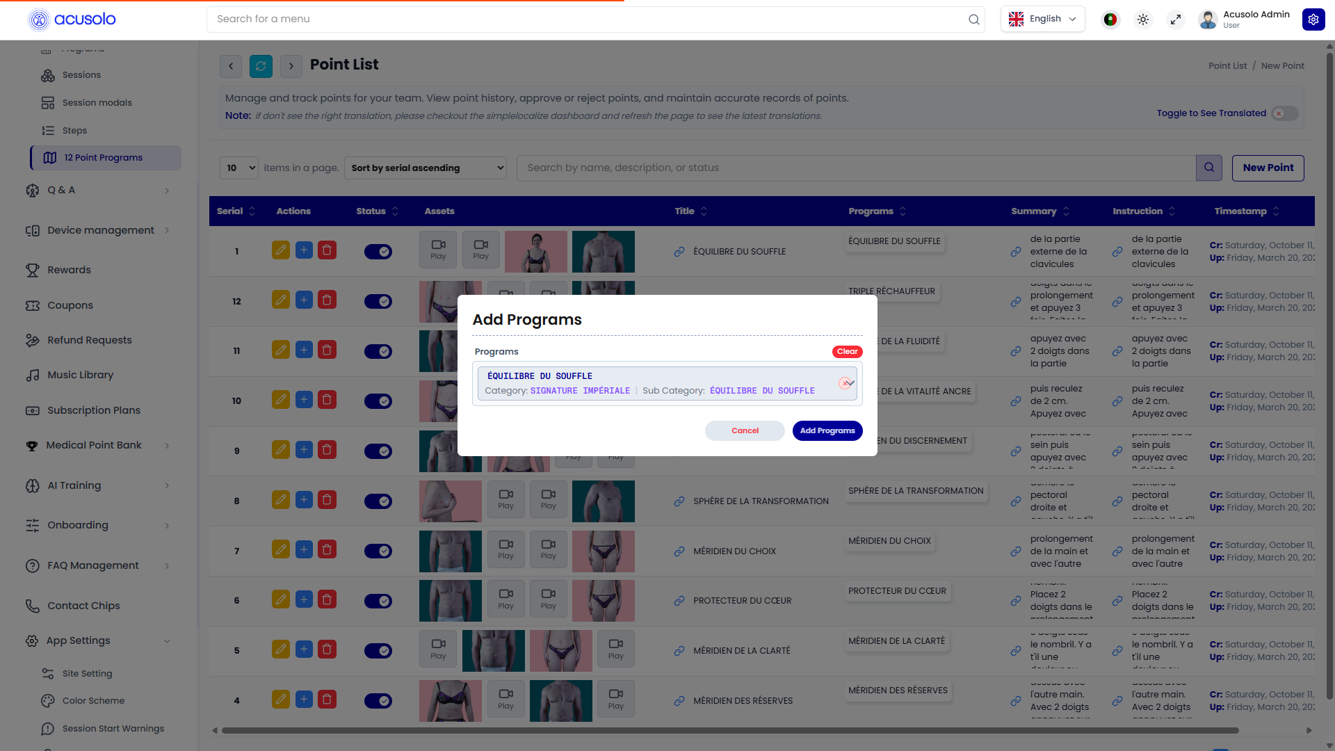 Add programs under a 12 point program