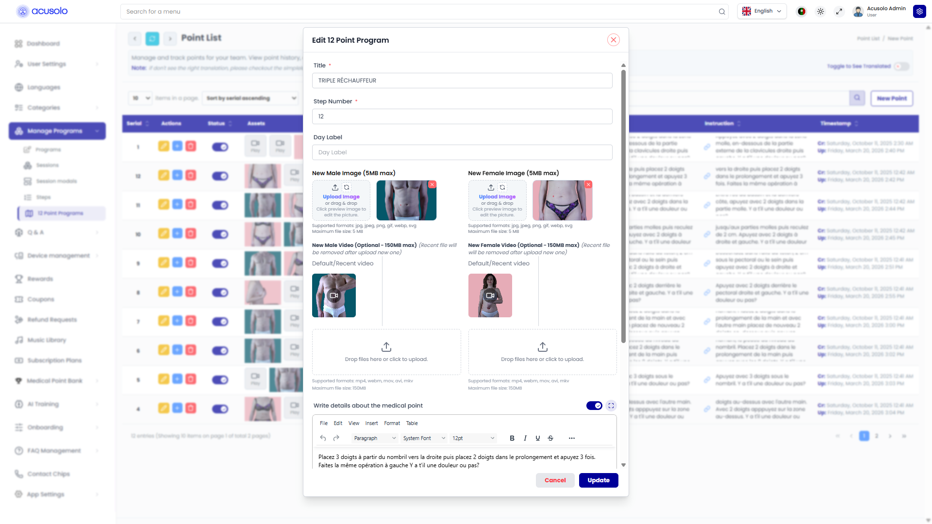 Edit 12 point program modal