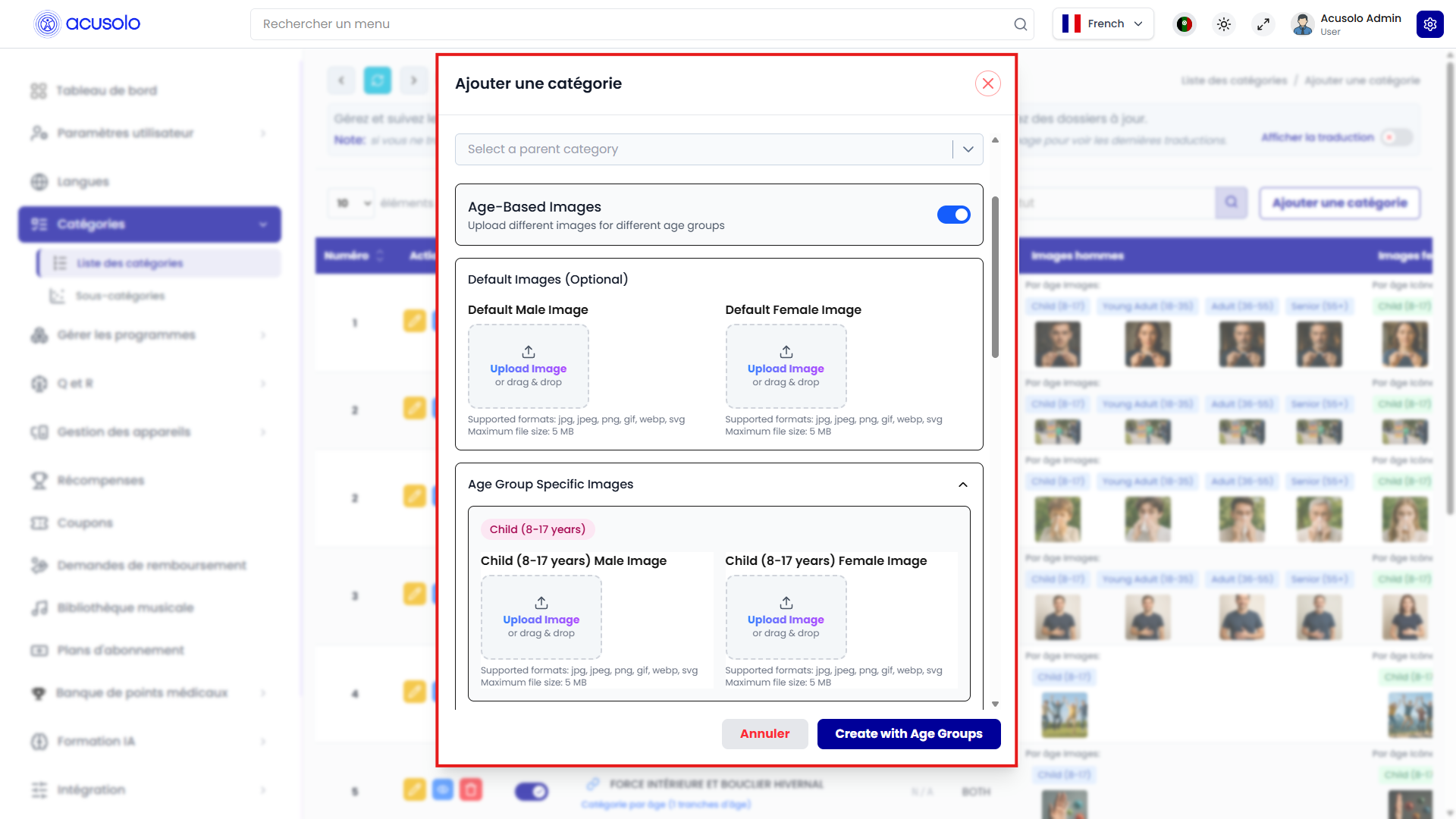 New category create modal - age toggle enabled