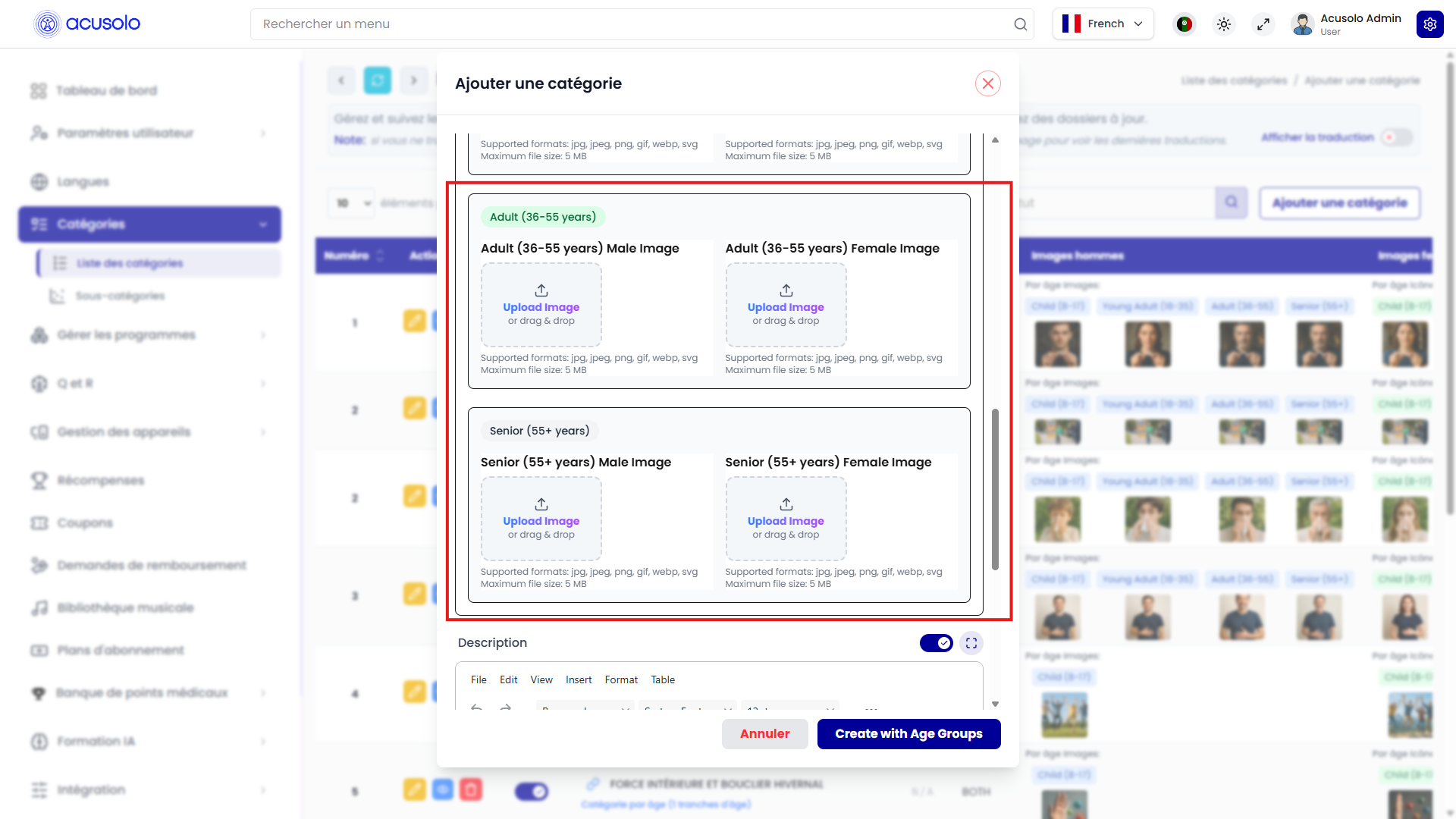 New category create modal - age groups section lower