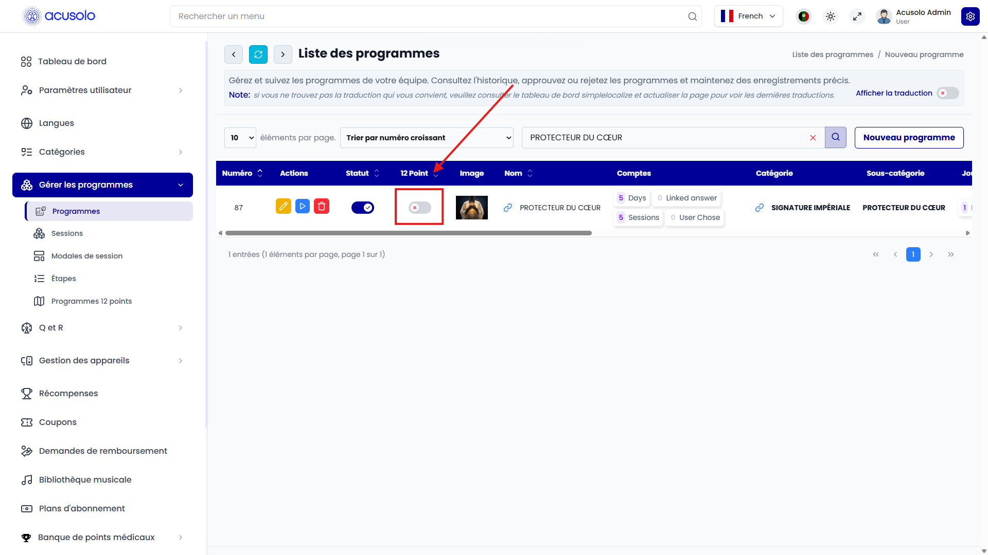 Admin program list — 12 Point disabled
