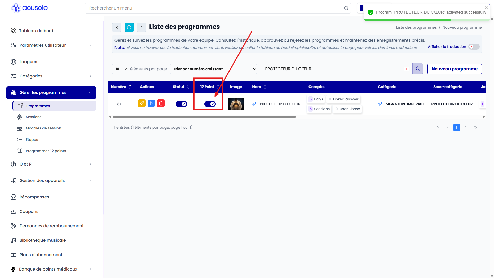 Admin program list — 12 Point enabled