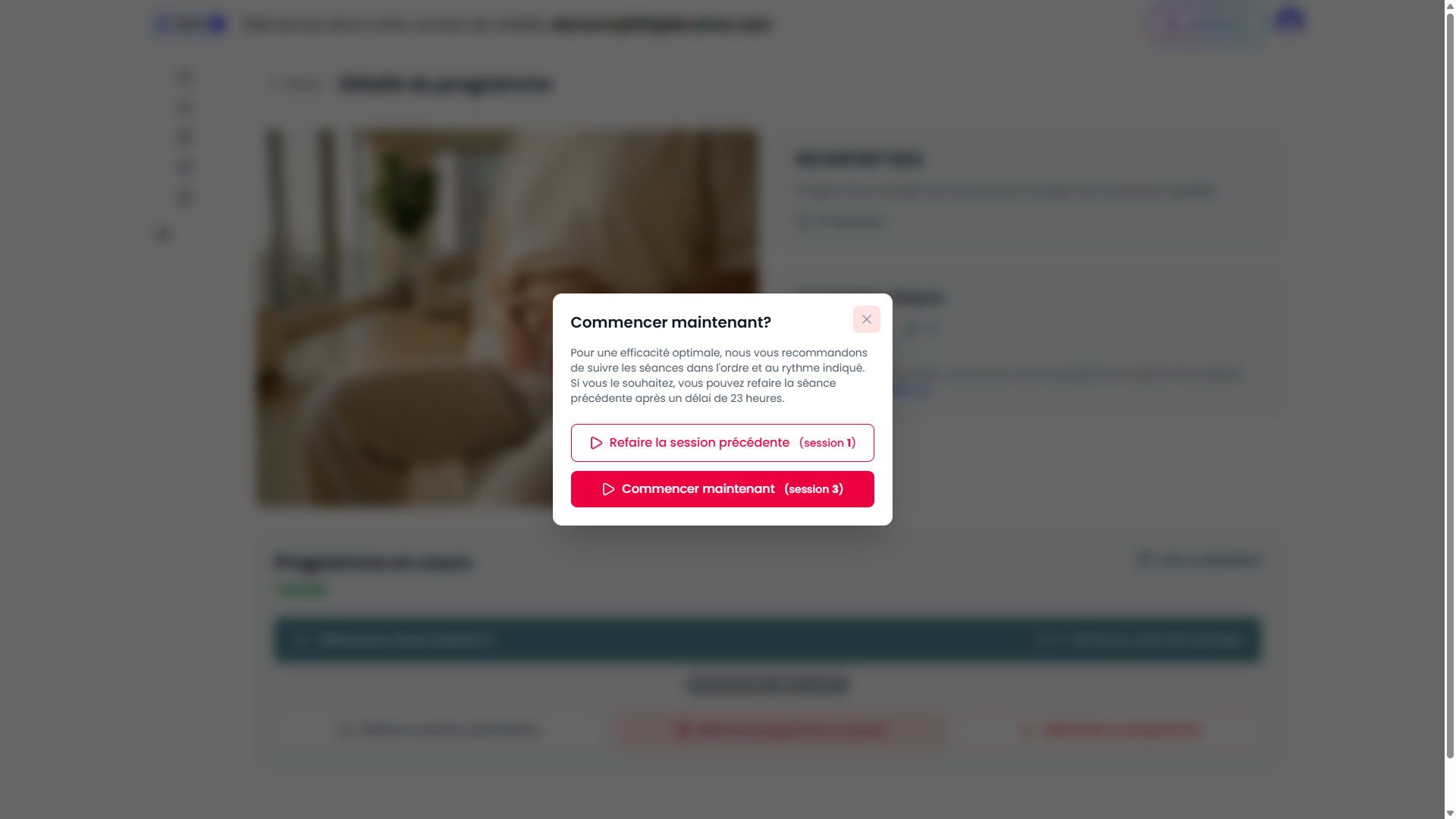 Start now confirmation — redo and next