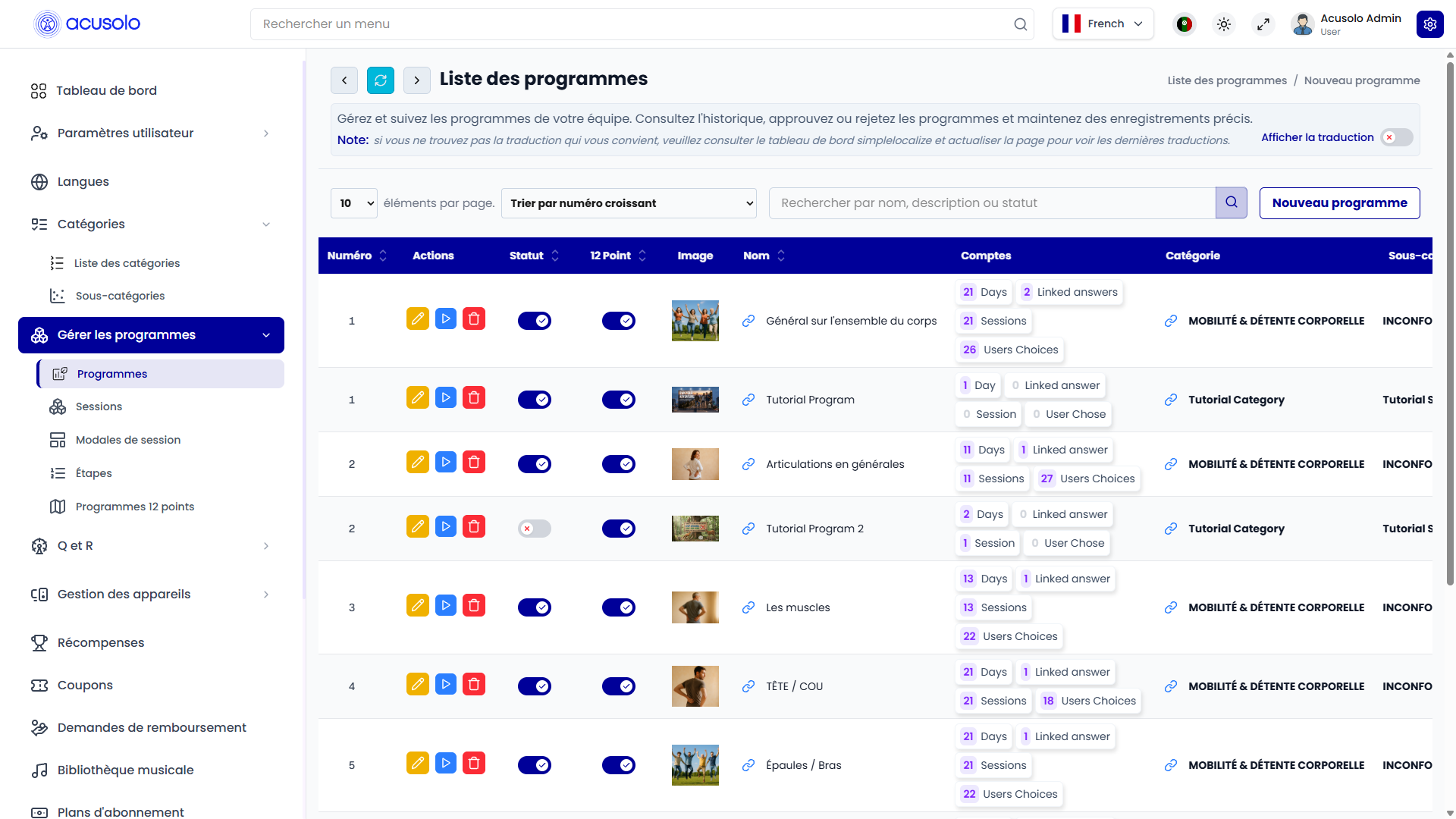 Programs list