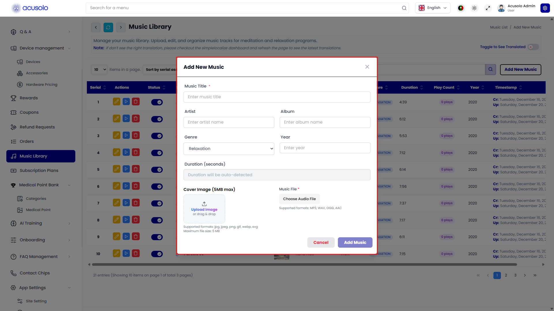 Create music modal