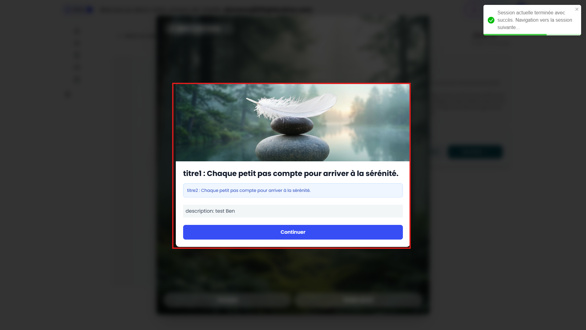 Welcome popup after session completion