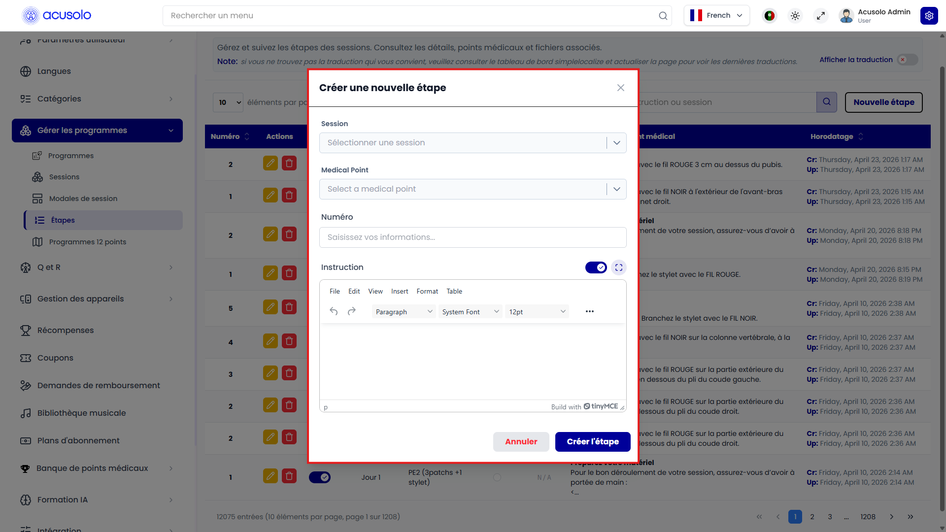 Create new step modal