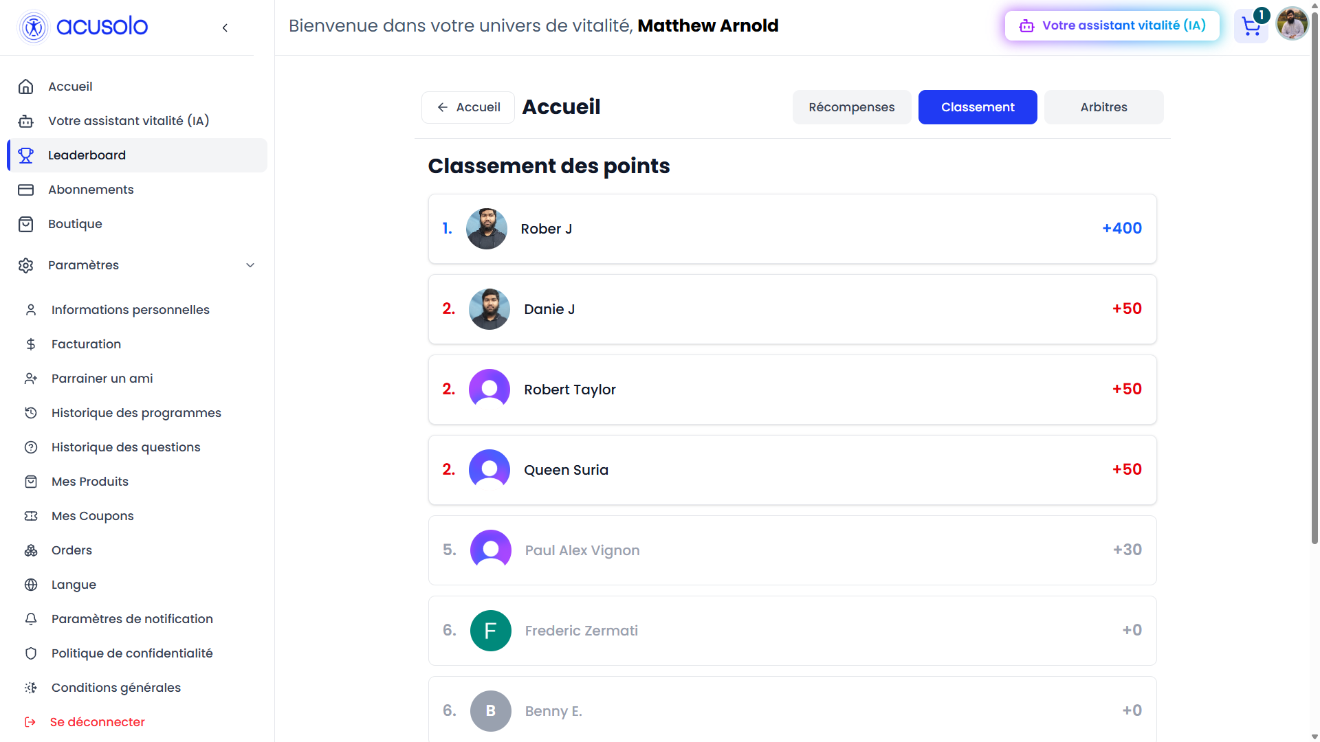 Web app leaderboard page