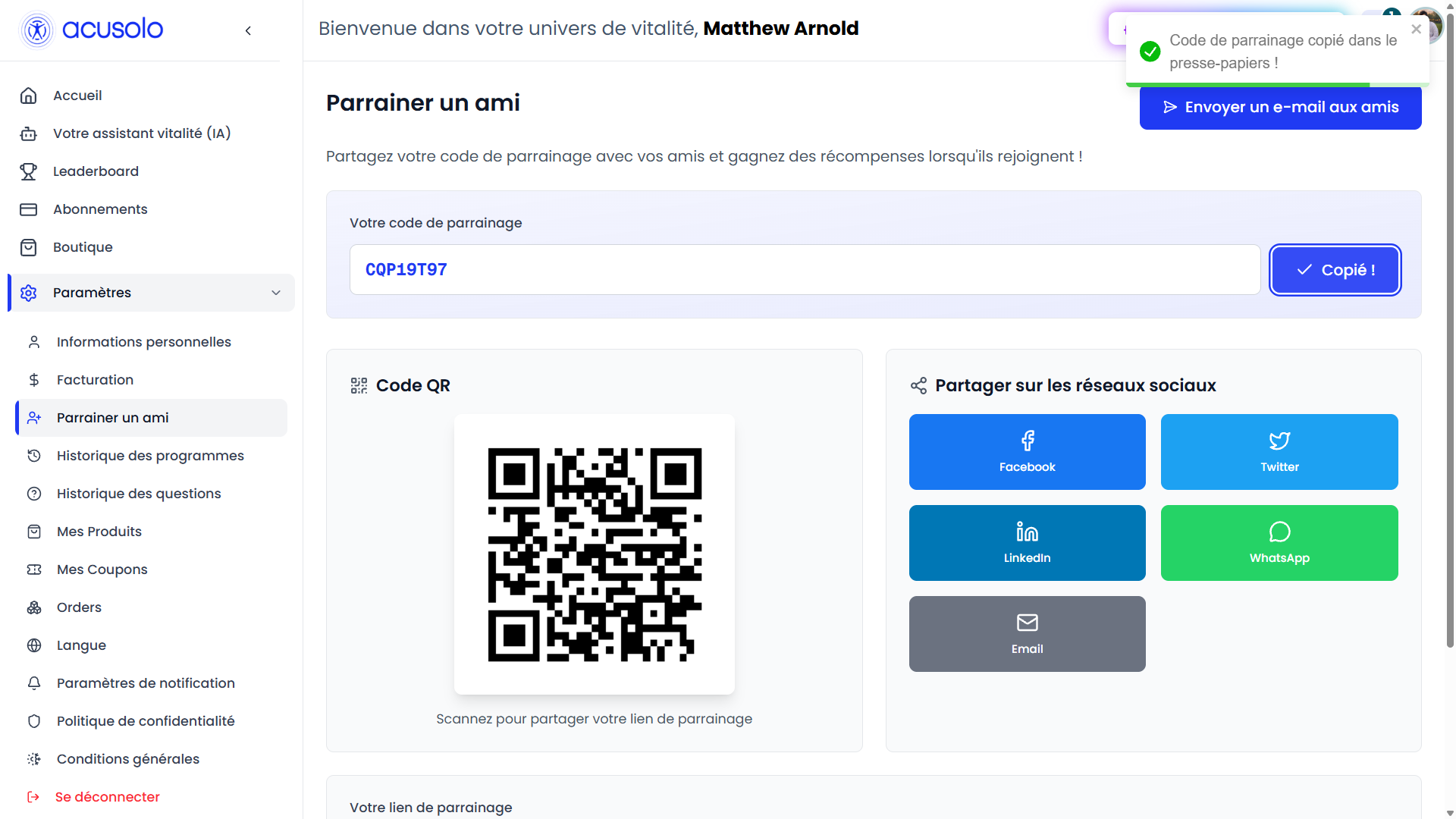 Web app referral page