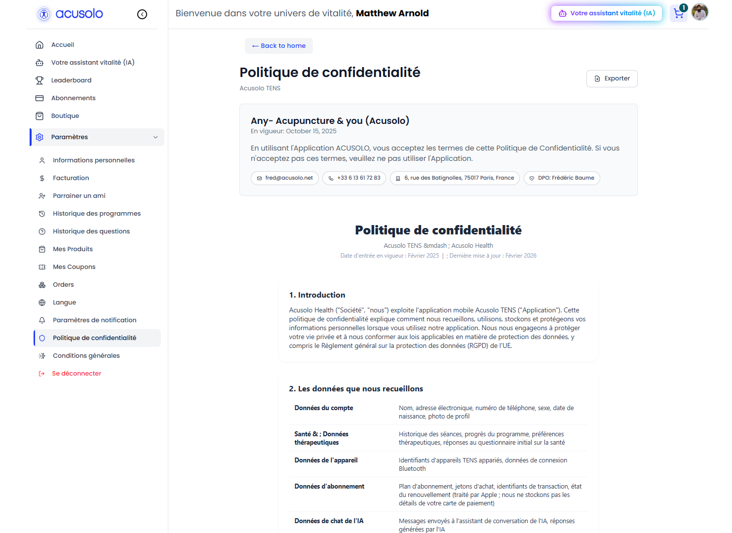 Web app privacy policy preview