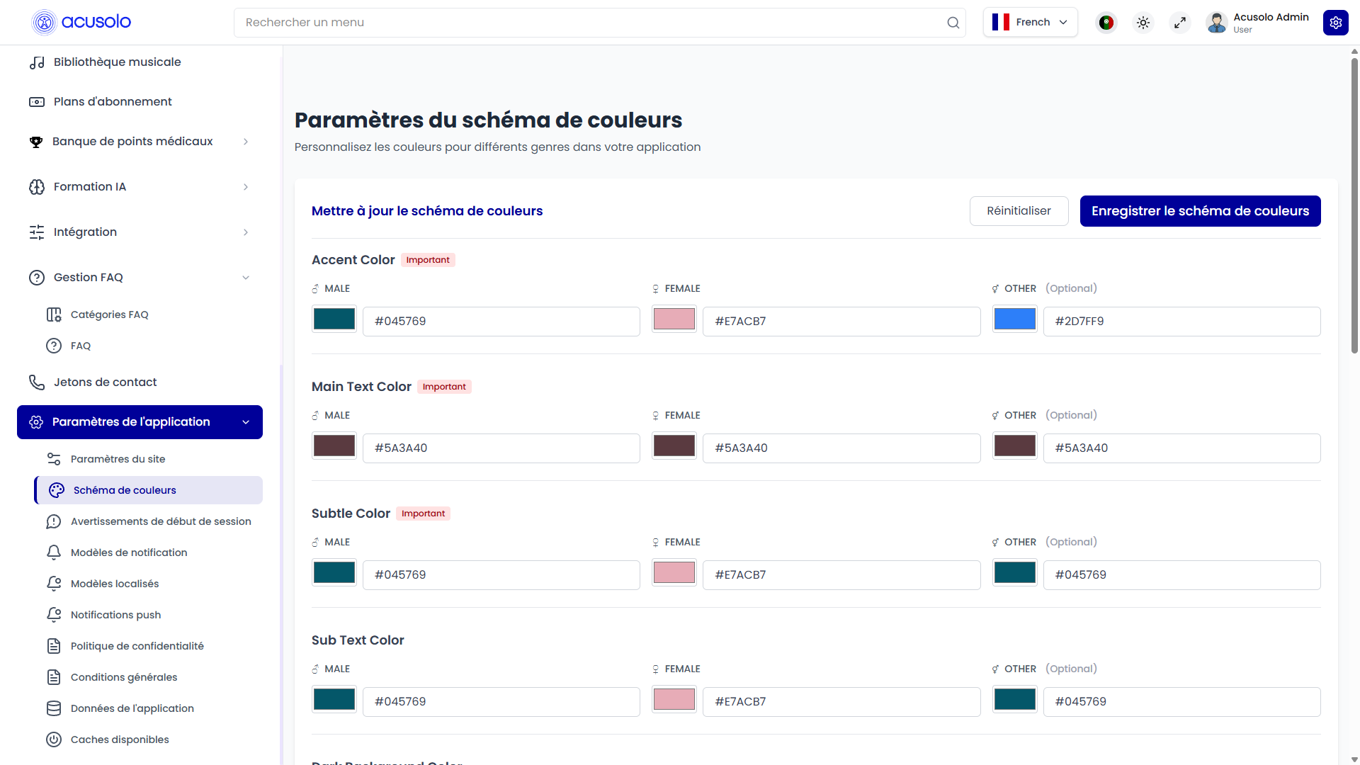 Manage theme color page