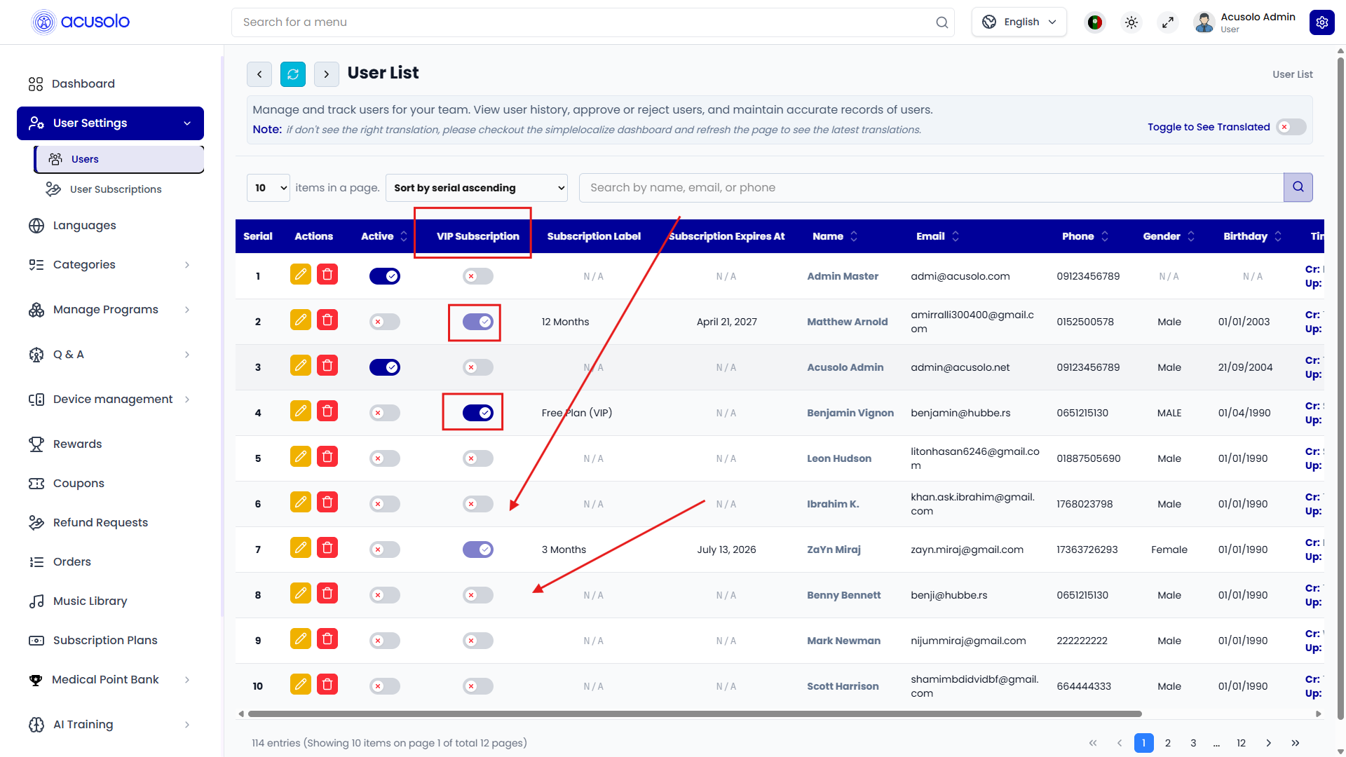 VIP subscription toggle — manual subscription access control