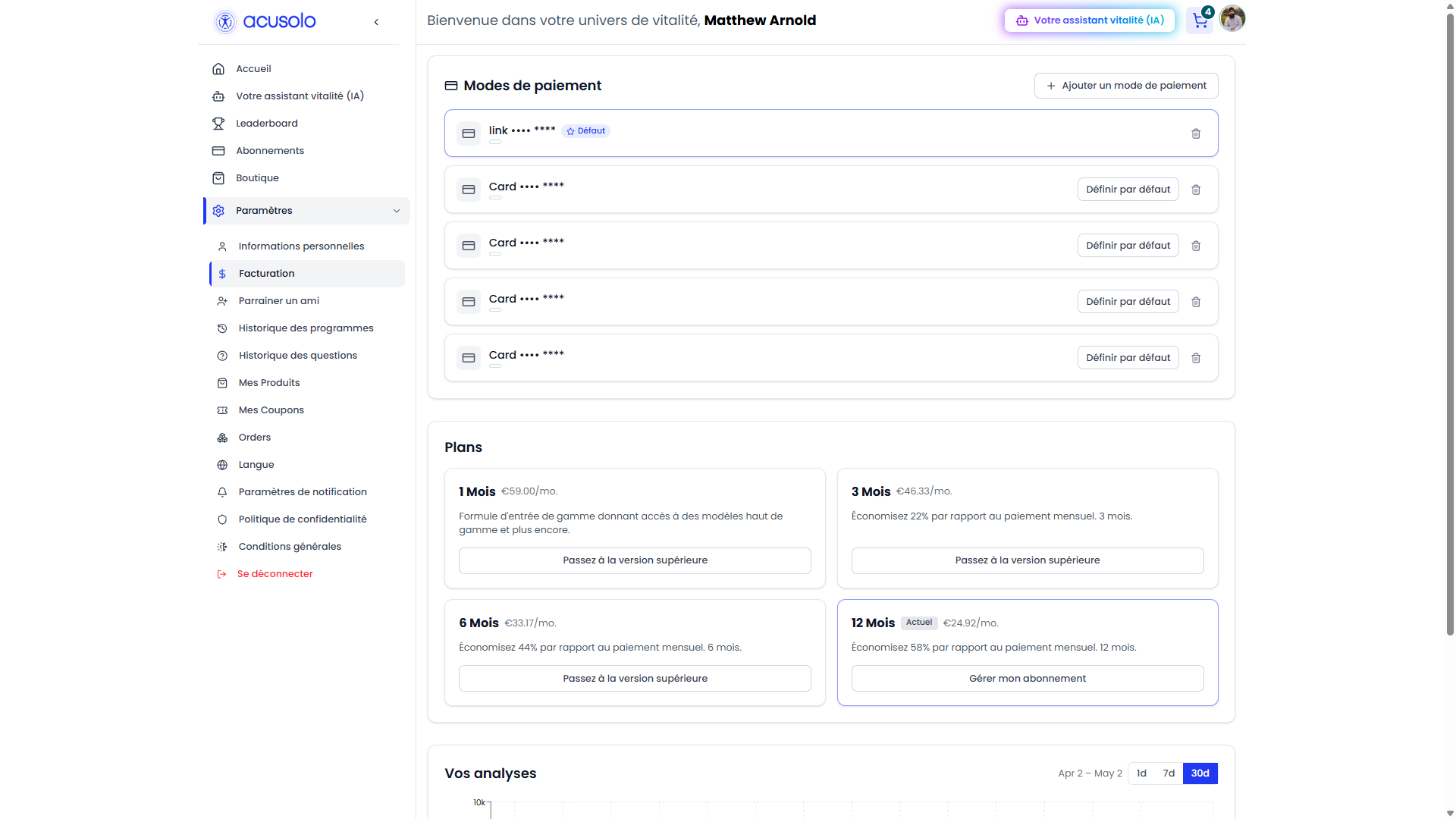 Web app billing page — saved default payment method